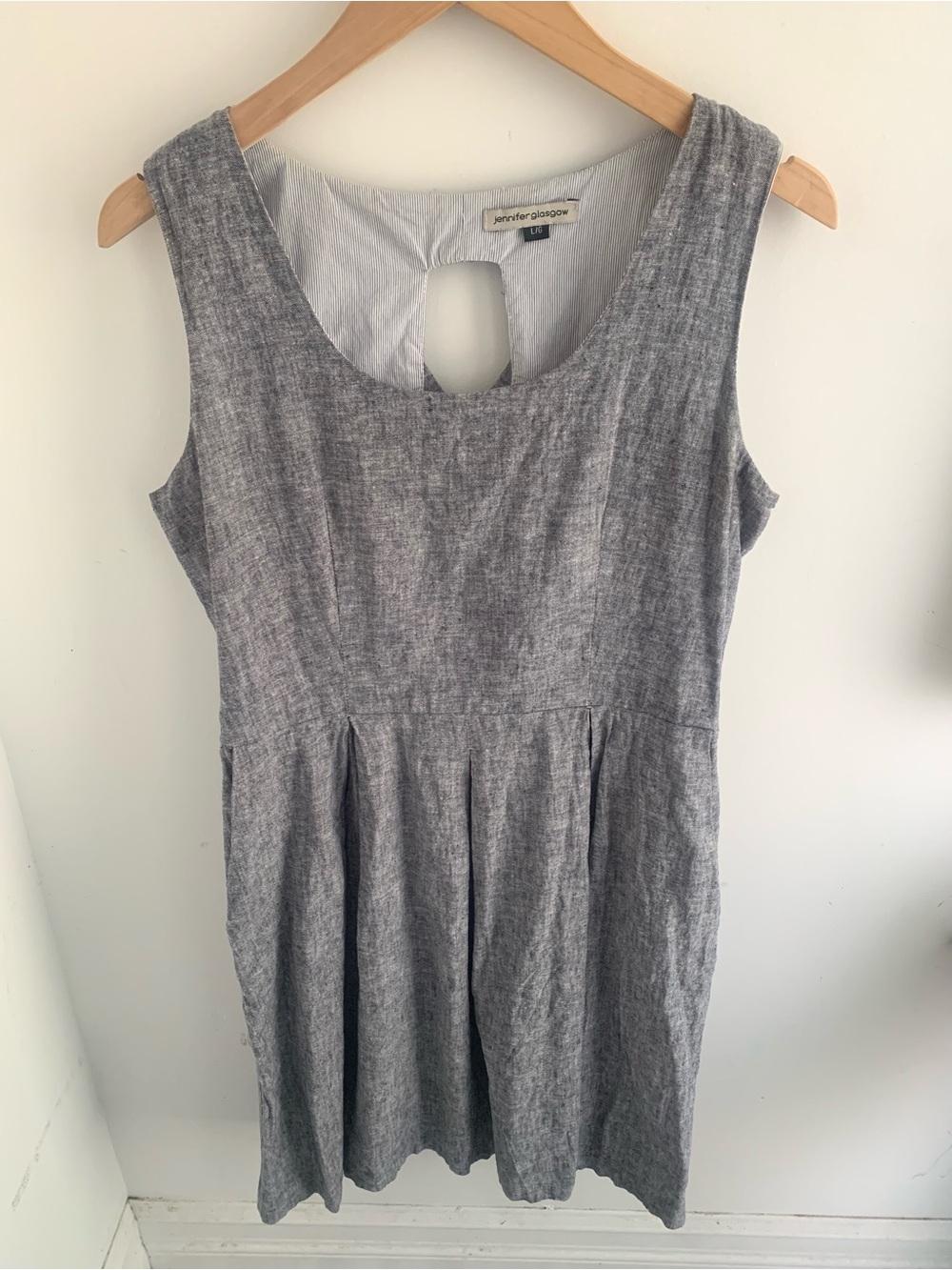 Jennifer Glasgow Sleeveless Gray Midi Dress with Pleated Skirt